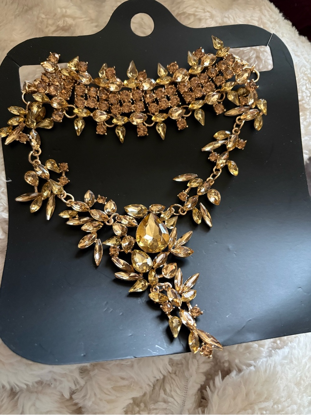 Gold Crystal Teardrop Statement Necklace